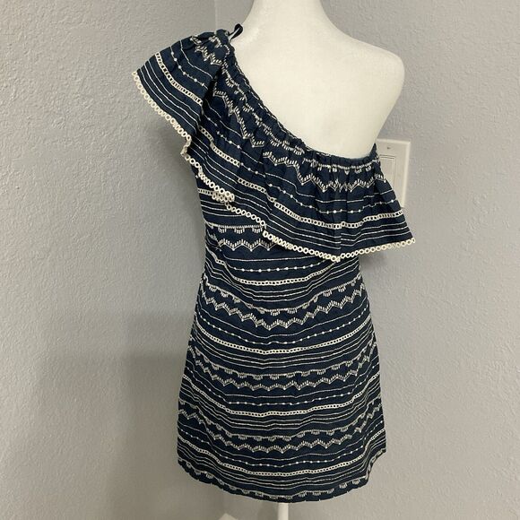 Parker Womens Dress Size XS Katrina Blue Chambray One Shoulder Ruffle - Picture 4 of 8